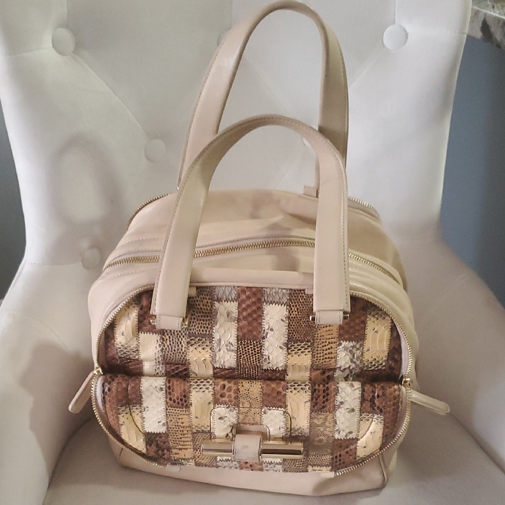 Jimmy Choo Chic Beige and Brown Women's Satchel